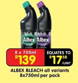 Shoprite ALBEX BLEACH all variants 8x750ml per pack offer