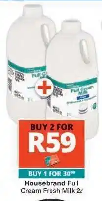 Checkers Housebrand Full Cream Fresh Milk 2ℓ offer