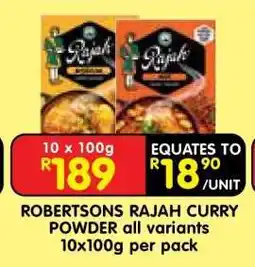 Shoprite ROBERTSONS RAJAH CURRY POWDER all variants 10x100g per pack offer
