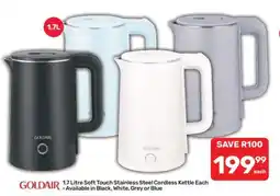 Pick n Pay GOLDAIR 1.7 Litre Soft Touch Stainless Steel Cordless Kettle Each offer