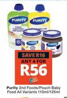 Checkers Purity 2nd Foods/Pouch Baby Food offer