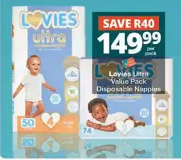Checkers LOVIES ULTRA VALUE PACK DISPOSABLE NAPPIES offer