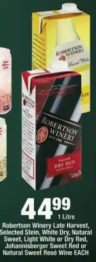 OK Liquor Robertson Winery Late Harvest, Selected Stein, Light White or Dry Red, Johannisberger Sweet Red or Natural Sweet Rosé Wine offer