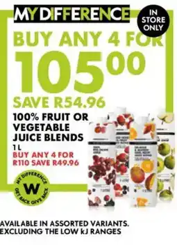 Woolworths My Difference 100% Fruit or Vegetable Juice Blends offer