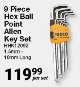 Mica Ingco 9 Piece Hex Ball Point Allen Key Set offer