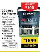 Builders Warehouse Duram One For Plaster 850033330-20Ltr offer
