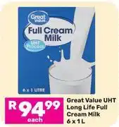 Game Great Value UHT Long Life Full Cream Milk-6 x 1L offer