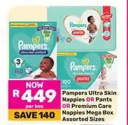 Game Pampers Ultra Skin Nappies Or Pants Or Premium Care Nappies Mega Box Assorted Sizes-Per Box offer