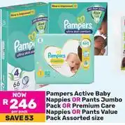 Game Pampers Active Baby Nappies Or Pants Jumbo Pack Or Premium Care Nappies Or Pants Value Pack-Per Pack offer