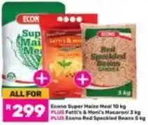 Game Econo super maize meal, fatti's & moni's macaroni, econo red speckled beans offer