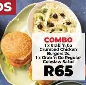 Food Lover's Market Grab 'n go crumbed chicken burgers 2s, grab 'n go regular coleslaw salad offer