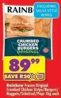 Shoprite Rainbow - crumbed chicken strips/burgers/nuggets/schnitzel/pops offer