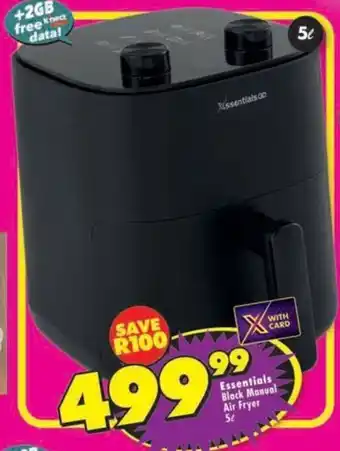 Essentials Black Manual Air Fryer