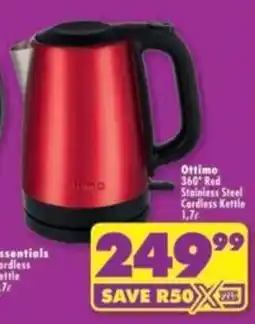 Shoprite Ottimo 360° Red Stainless Steel Cordless Kettle offer