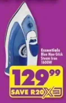 Shoprite Essentials Blue Non-Stick Steam Iron offer