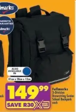 Shoprite Fullmarks 3-Division Drawstring Senior School Backpack offer