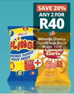 Checkers Willards Cheese Curls/Flings Maize Snack 150g offer