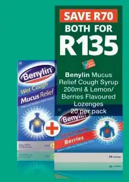 Checkers Benylin Mucus Relief Cough Syrup & Lozenges offer