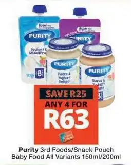 Checkers Purity 3rd Foods/Snack Pouch Baby Food offer