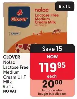 Makro Clover Nolac Lactose Free Medium Cream UHT Milk offer