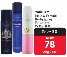 Makro YARDLEY Male & Female Body Spray offer