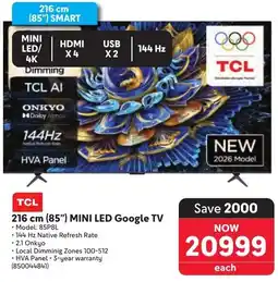 Makro TCL 216 cm (85") MINI LED Google TV offer