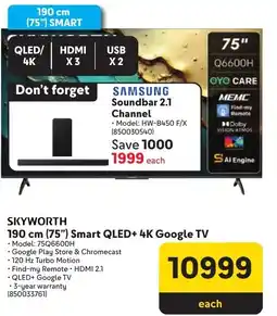 Makro SKYWORTH 190 cm (75") Smart QLED+ 4K Google TV offer