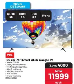 Makro TCL 190 cm (75") Smart QLED Google TV offer
