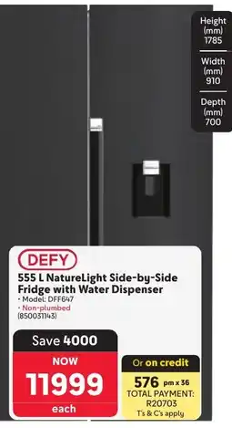Makro DEFY 555 L NatureLight Side-by-Side Fridge with Water Dispenser offer