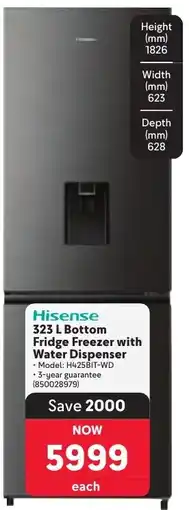 Makro Hisense 323 L Bottom Fridge Freezer with Water Dispenser offer