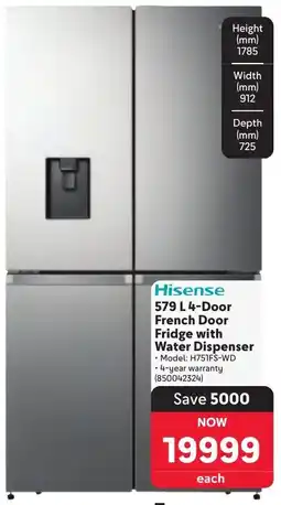 Makro Hisense 579 L 4-Door French Door Fridge with Water Dispenser offer