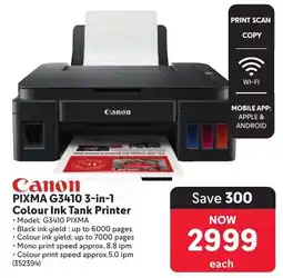 Makro Canon PIXMA G3410 3-in-1 Colour Ink Tank Printer offer