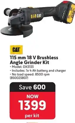 Makro CAT 115 mm 18 V Brushless Angle Grinder Kit offer