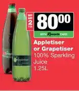 Spar Tops Appletiser Or Grapetiser 100% Sparkling Juice-For 2 x 1.25L offer