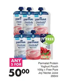 Save Parmalat Protein Yoghurt Pouch + Free Pure Joy Nectar Juice offer
