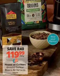 Checkers House of Coffees Ground Coffee/ Beans All Variants offer