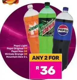Game Pepsi Light, Pepsi Original, Pepsi Max, Mirinda Orange, Mountain Dew 2L offer