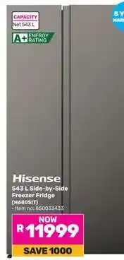 Game Hisense 543 L Side-by-Side Freezer Fridge offer
