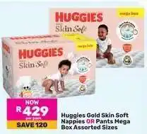 Game Huggies Gold Skin Soft Nappies OR Pants Mega Box Assorted Sizes offer
