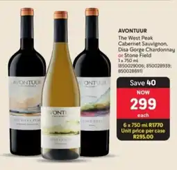 Makro’s liquor AVONTUUR The West Peak Cabernet Sauvignon, Disa Gorge Chardonnay or Stone Field offer
