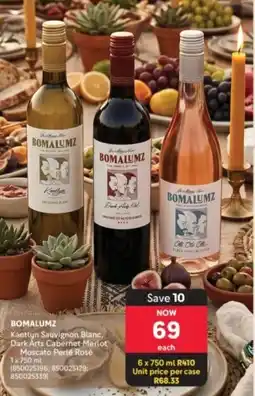 Makro’s liquor Bomalumz Kantlyn Sauvignon Blanc, Dark Arts Cabernet Merlot or Moscato Perlé Rosé offer
