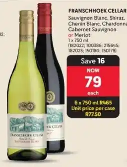 Makro’s liquor Franschhoek Cellar Sauvignon Blanc, Shiraz, Chenin Blanc, Chardonnay Cabernet Sauvignon or Merlot offer