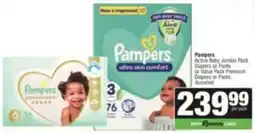 SuperSpar Pampers Active Baby Jumbo Pack Diapers or Pants Assorted offer