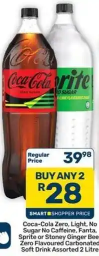 Pick n Pay Hypermarket Coca-Cola Zero, Light, No Sugar No Caffeine, Sprite or Stoney Ginger Bee Zero Flavoured Carbonated Soft Drink Assorted offer