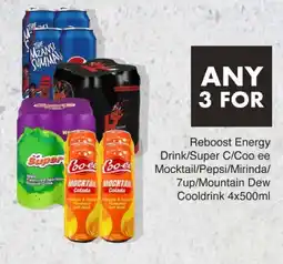 Save Reboost Energy Drink/Super C/Coo ee Mocktail/Pepsi/Mirinda/ 7up/Mountain Dew Cooldrink offer