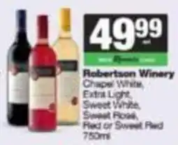 SuperSpar Robertson Winery Chapel White, Extra Light, Sweet White, Sweet Rose, Red or Sweet Red offer