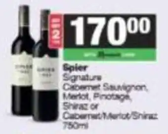 SuperSpar Spier Signature Cabernet Sauvignon, Merlot, Pinotage, Shiraz or Cabernet/Merlot/Shiraz offer