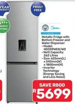 Pick n Pay Hypermarket Metallic Fridge with Bottom Freezer and Water Dispenser offer