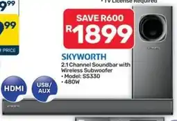Pick n Pay Hypermarket SKYWORTH 2.1 Channel Soundbar with Wireless Subwoofer offer