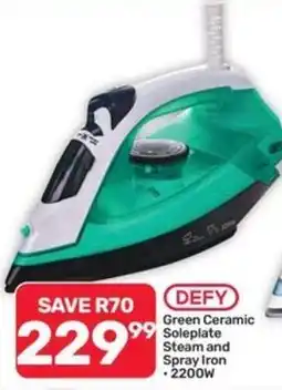 Pick n Pay Hypermarket DEFY Green Ceramic Soleplate Steam and Spray Iron offer